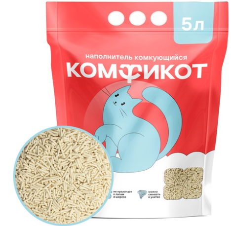 Наполнитель Комфикот Тофу Без запаха комкующийся 5 л