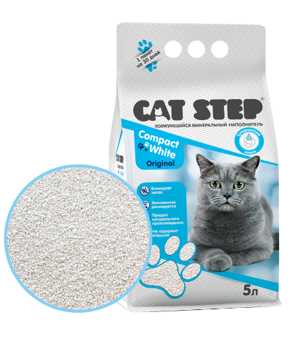 Наполнитель комкующийся минеральный CAT STEP Compact White Original, 5 л