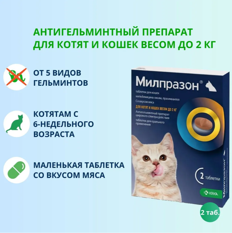 Антигельминтик для кошек и котят KRKA Милпразон №2 4мг/10мг таблетки