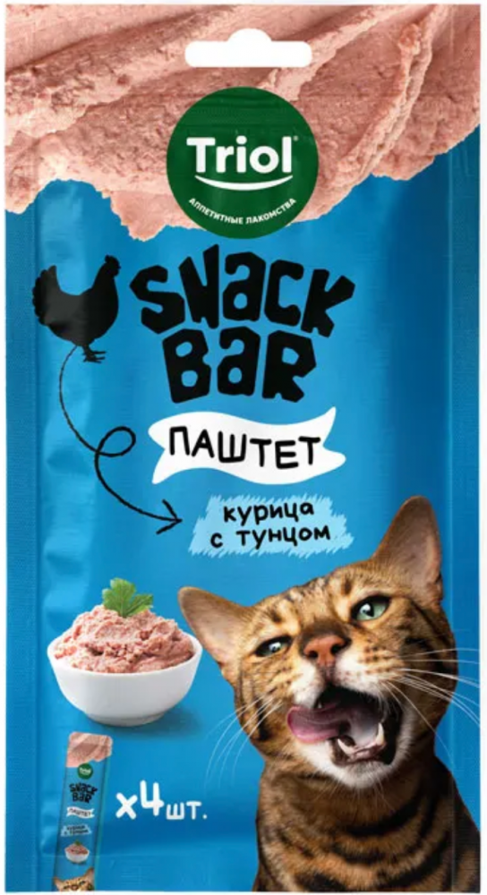 Лакомство для кошек "Паштет из курицы с тунцом", 40г, серия SNACK BAR, Triol