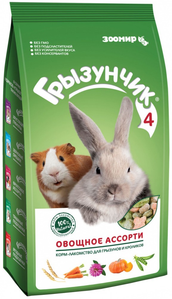Корм-лакомство Грызунчик 4 (Зоомир) для кроликов и грызунов "Овощное ассорти", 200 г