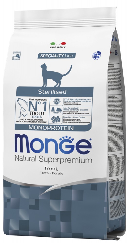 Корм сухой Monge Cat Monoprotein Sterilised Trout для стерилизованных кошек с форелью