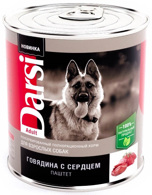 Корм Darsi (паштет) для взрослых собак "Говядина с сердцем", 850 г