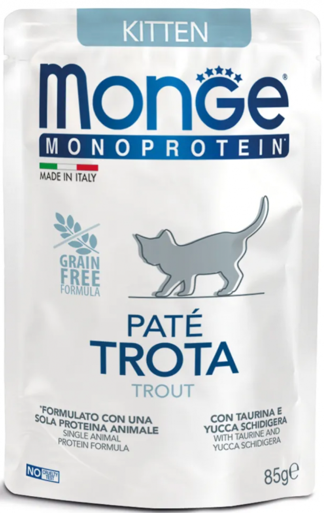 Влажный корм Monge Cat Monoprotein Pouch паучи для котят форель 85 г