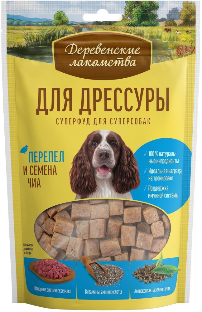 Лакомство Деревенские лакомства Суперфуд для собак, перепёлка и семена чиа, 90 г