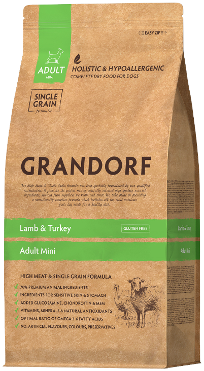 Корм Grandorf Lamb &amp; Turkey Mini Holistic для собак малых пород, ягненок с индейкой