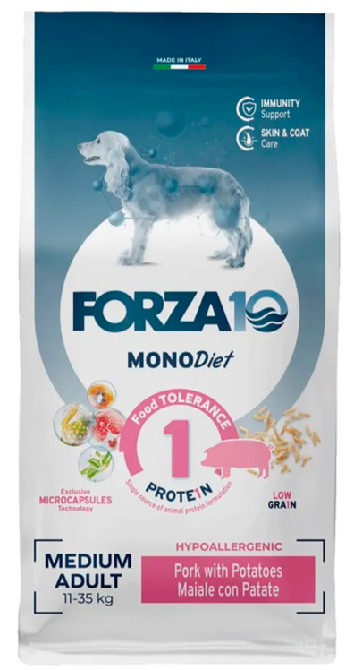 Корм Forza10 MonoDiet Medium Pork &amp; Potato для собак средних пород, при пищевой аллергии, гипоаллергенный, свинина и картофель 1,5 кг