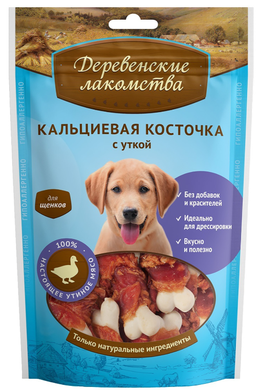 Лакомство для щенков Деревенские лакомства Кальциевая косточка с утиным филе 90г