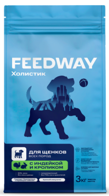 Корм Feedway Индейка и кролик монопротеиновый полнорационный для ЩЕНКОВ всех пород