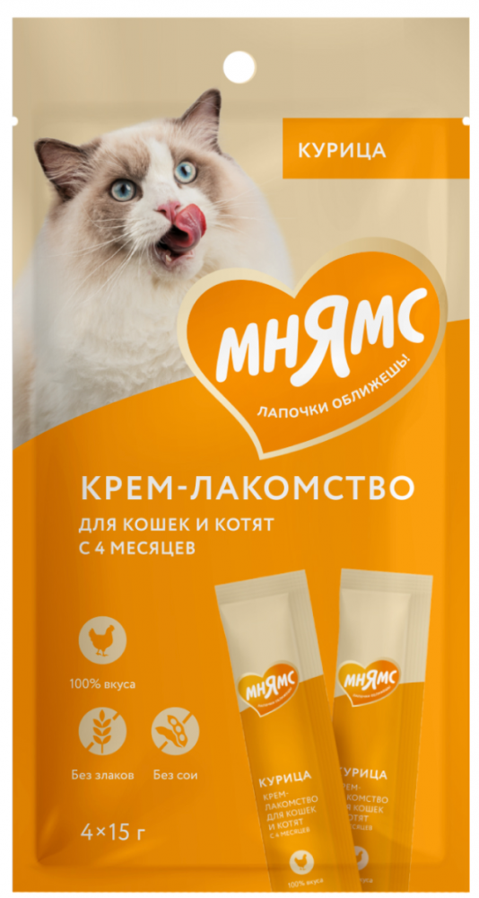 Лакомство для кошек Мнямс Крем с курицей 15г 4шт