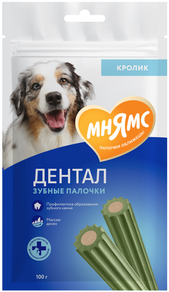 Мнямс DENTAL лакомство для собак "Зубные палочки" с хлорофиллом 100 г