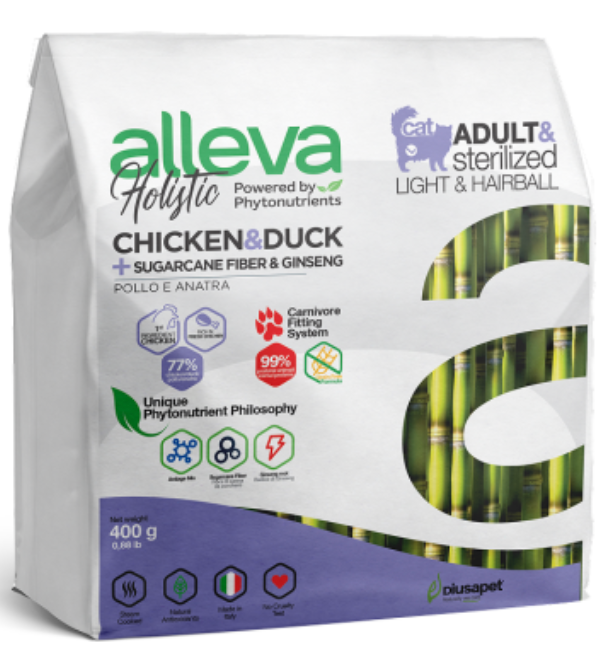 Корм Alleva Holistic Cat Neutered Chicken &amp; Duck для стерилизованных кошек, курица, утка, волокна сахарного тростника и женьшень 400 г