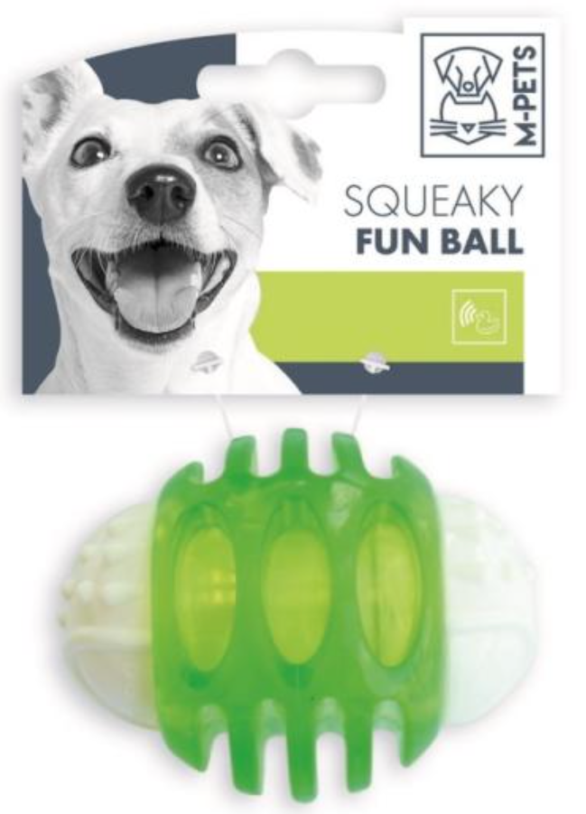 M-PETS Игрушка для собак SQUEAKY мяч-пищалка, диаметр 6,7 см, цвет зелёно-белый