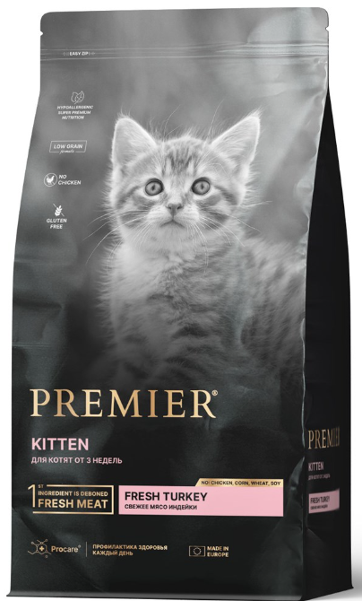 Низкозерновой сухой корм PREMIER Turkey KITTEN для котят с индейкой и рисом