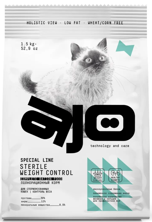 Ajo Cat Sterile Сухой корм низкозерновой склонных к полноте стерилизованных кошек с курицей