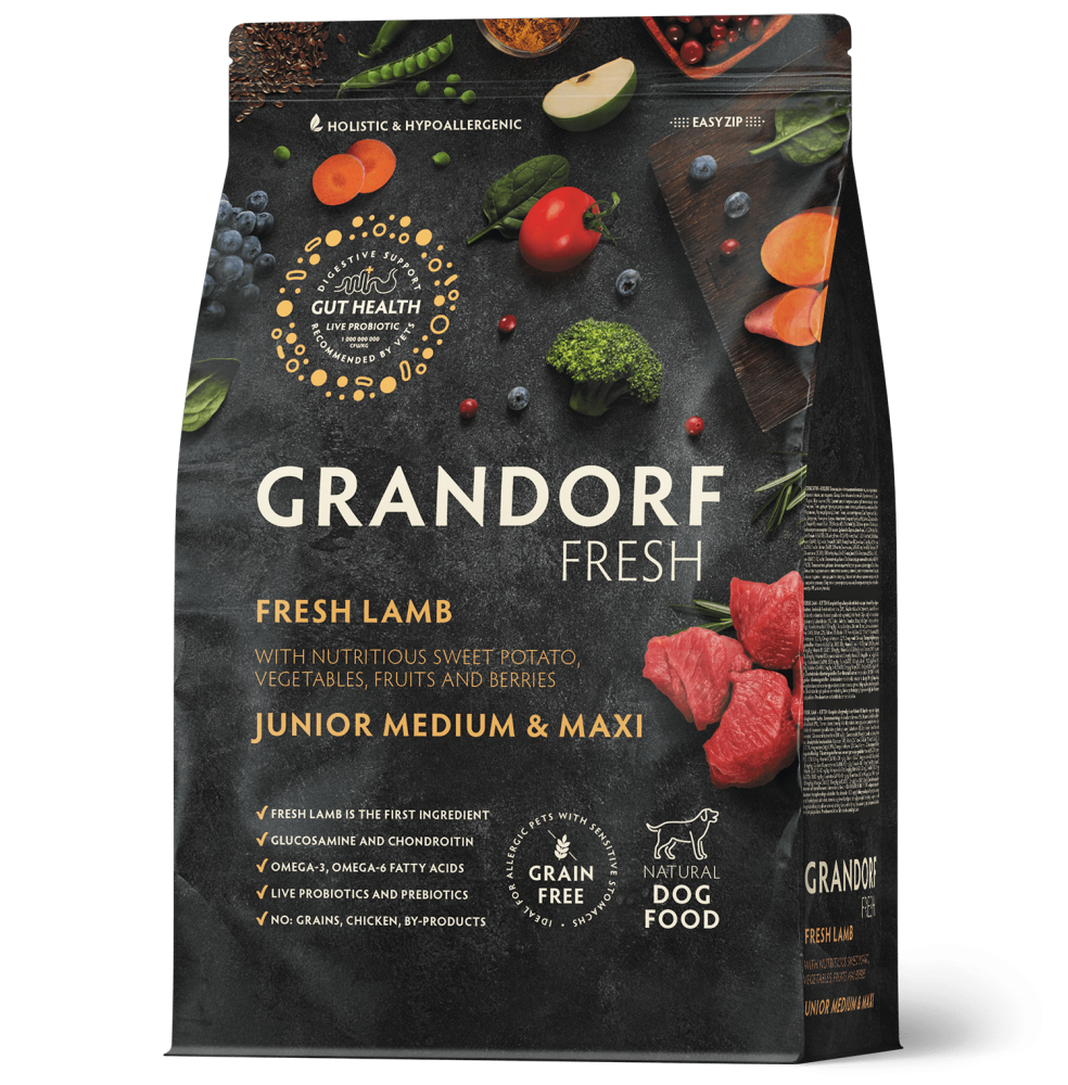 Сухой корм GRANDORF FRESH DOG Lamb JUNIOR MEDIUM&MAXI мясо Ягненка с бататом, для юниоров беременных или кормящих собак