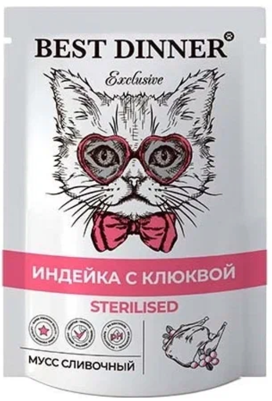 Влажный корм Best Dinner Мусс сливочный Индейка с клюквой для стерилизованных кошек 85 г