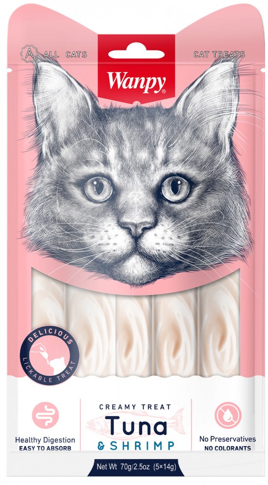 Wanpy Cat Лакомство для кошек &laquo;нежное пюре&raquo; из тунца и креветок 70 г