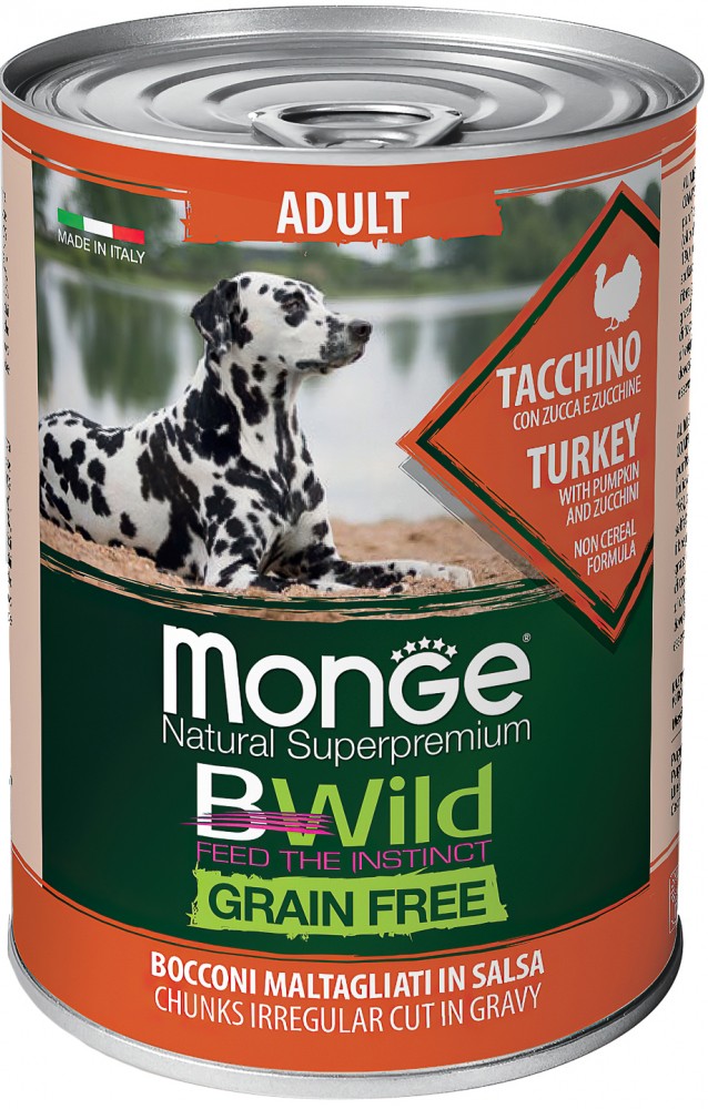 Консервы для собак Monge Dog BWild Grainfree ADULT из индейки с тыквой и кабачками для всех пород 400г