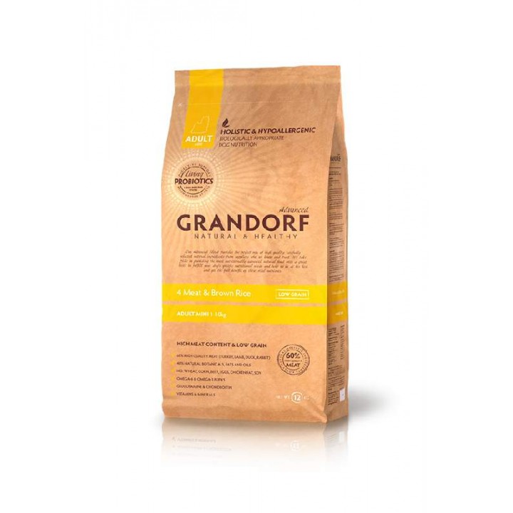 Корм Grandorf 4 Meat Recipe Mini Holistic Probiotic для собак малых пород, с ПРОБИОТИКАМИ, 4 вида мяса