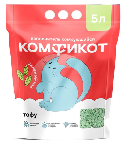 Наполнитель Комфикот Тофу Зеленый чай комкующийся 5 л