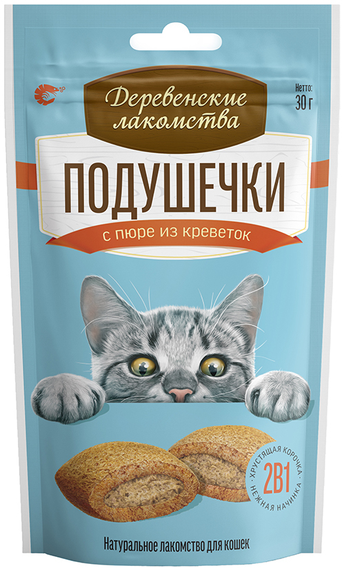 Лакомство для кошек Деревенские лакомства подушечки с пюре с говядиной 30г