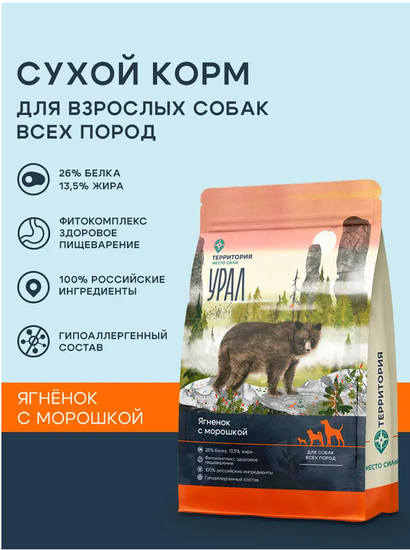 Корм Территория Урал для собак, ягнёнок с морошкой 12 кг