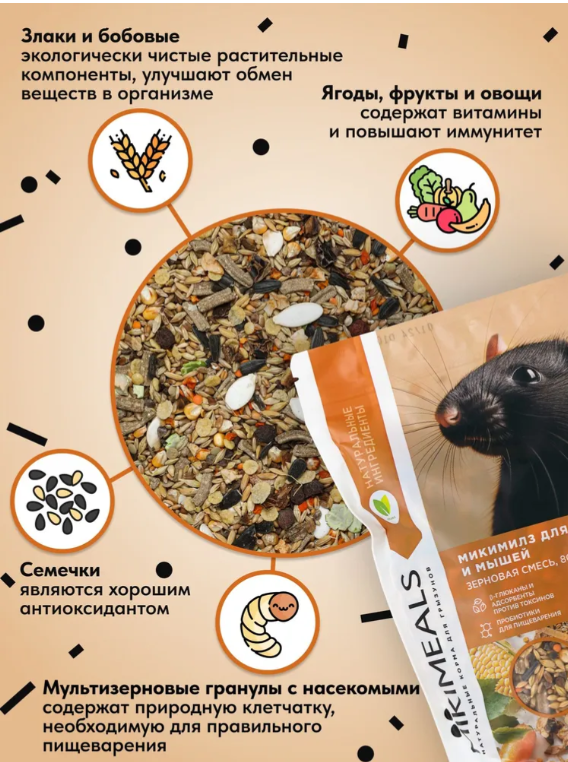 Корм MIKIMEALS для крыс и мышей 400 г