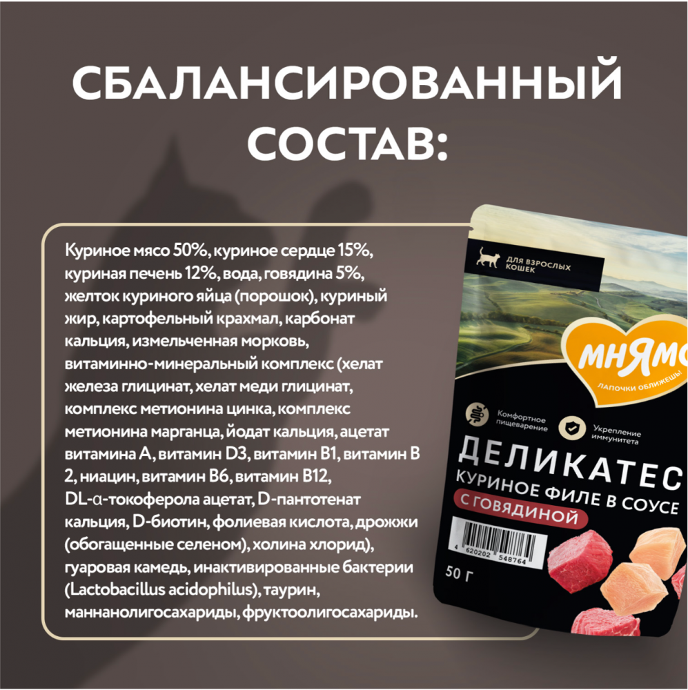 Паучи Мнямс Деликатес Куриное филе с говядиной для кошек 50 г: СОУС
